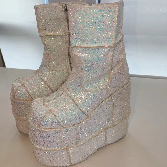 Demonia Shoes Demonia Double Stack 2g Iridescent White Ankle